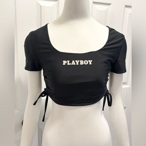 Playboy cropped side ties t shirt in black size M